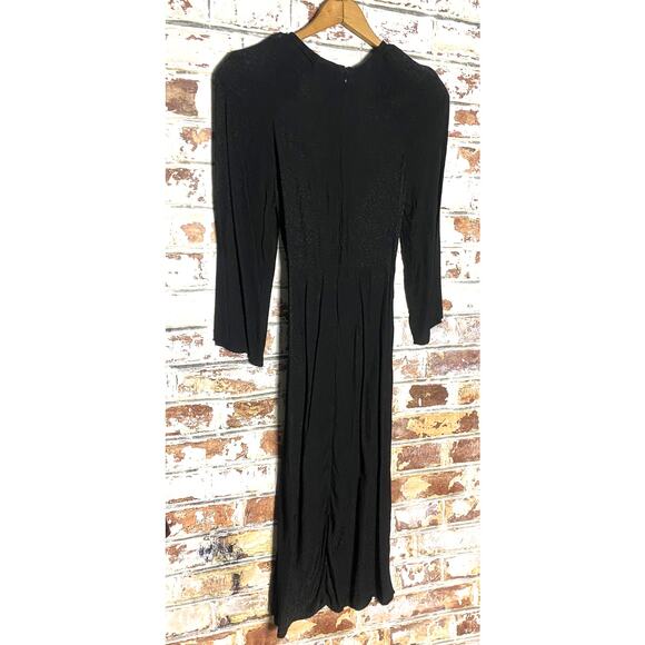 H&M Black Leopard Print Jacquard Weave Long Sleeve Midi Dress - Picture 9 of 9